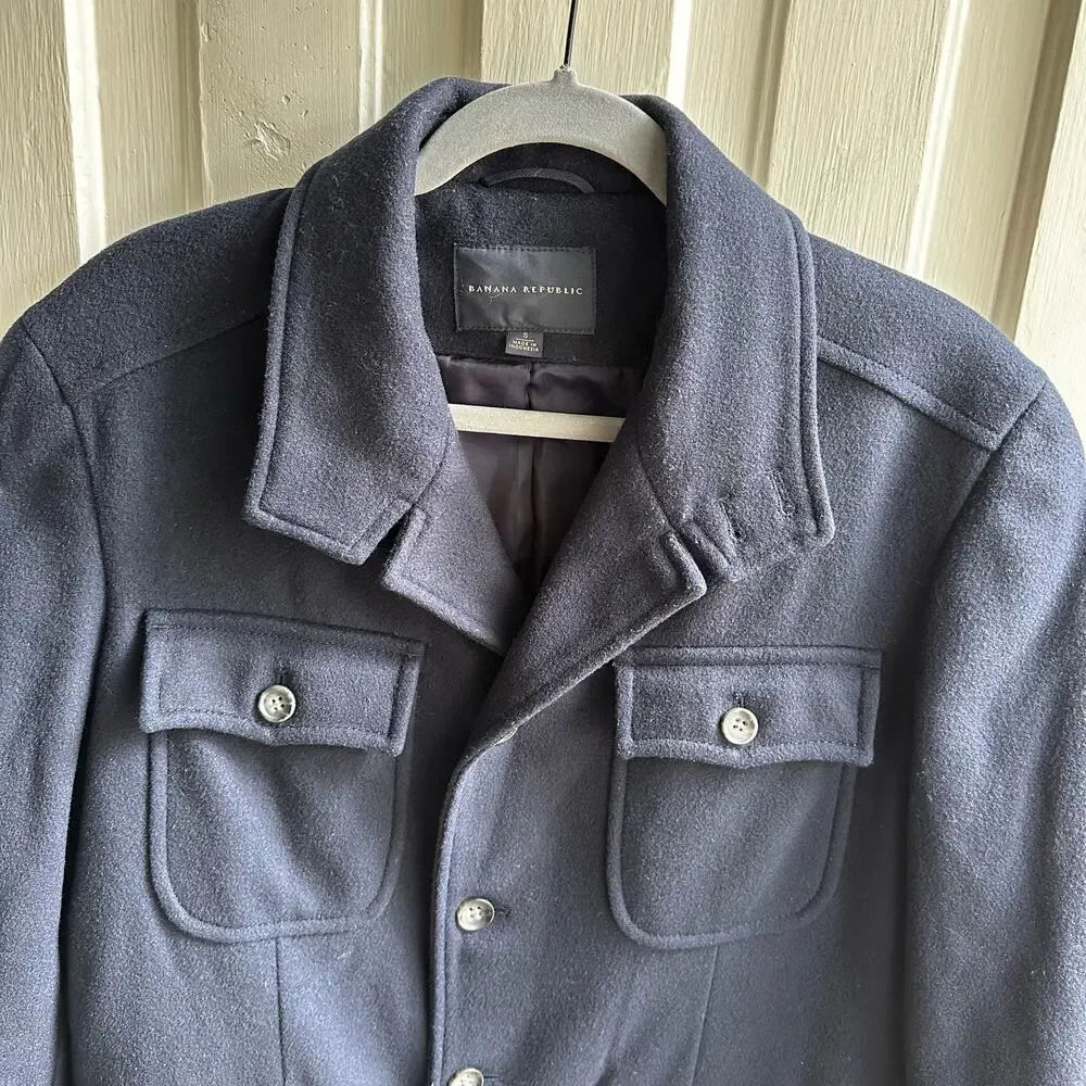 Banana Republic Wool Military Top Coat Navy Blue